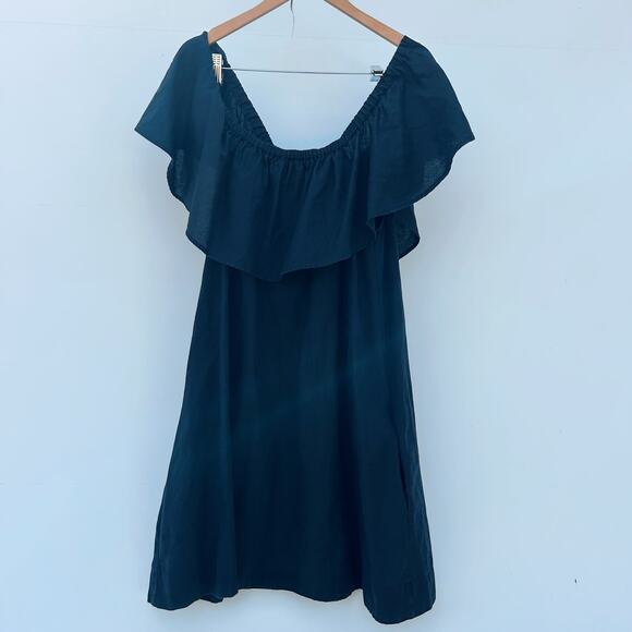 Anine Bing Off The Shoulder Ruffle Cotton Linen Short Mini Dress Small Black - Picture 5 of 8